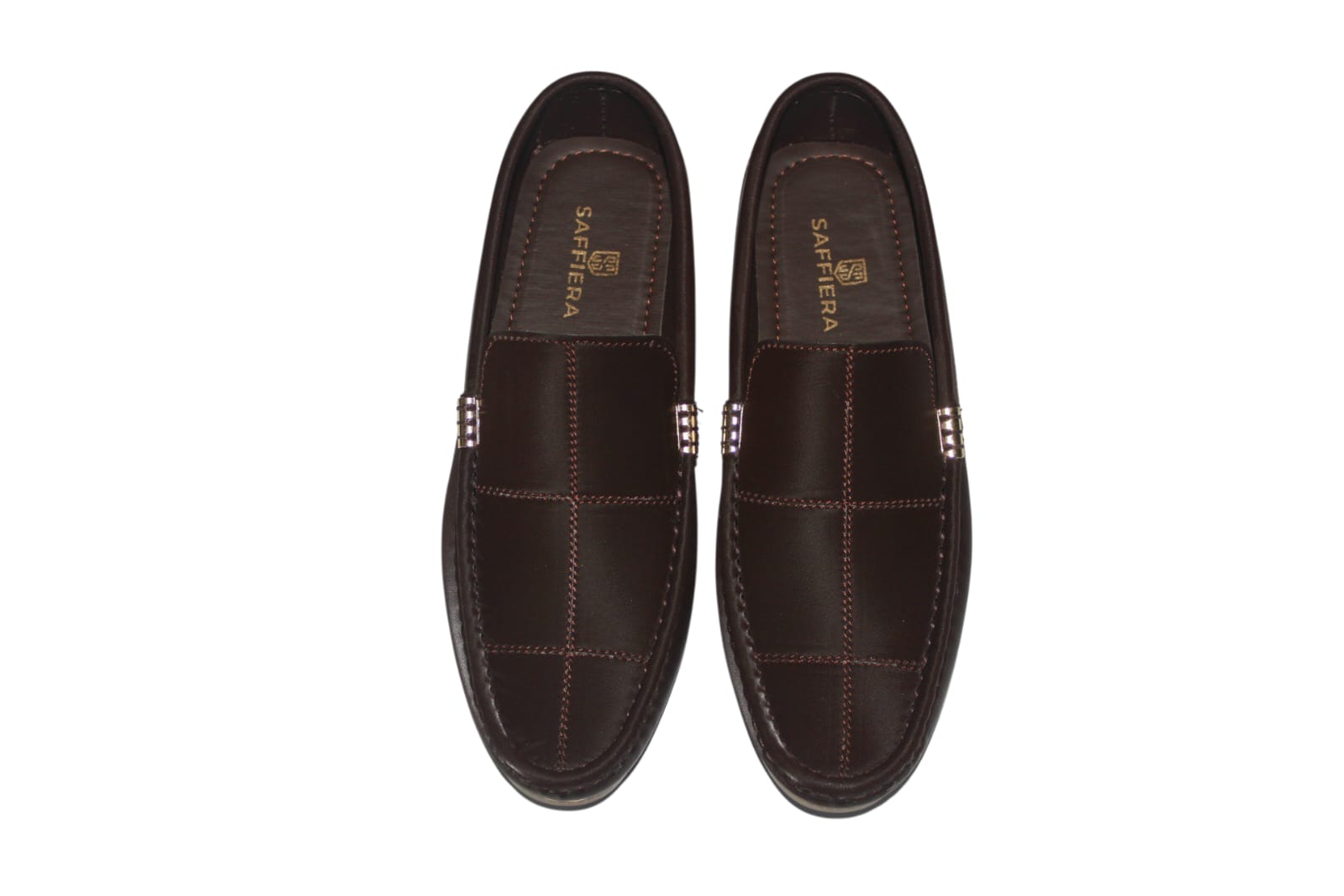 Saffiera Executive Brown Leather Loafer – Men's Chain Detail Slip-On