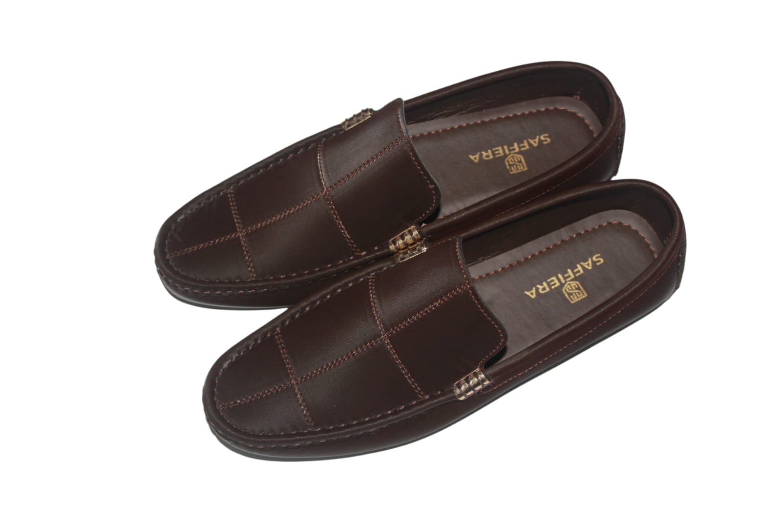 Saffiera Executive Brown Leather Loafer – Men's Chain Detail Slip-On