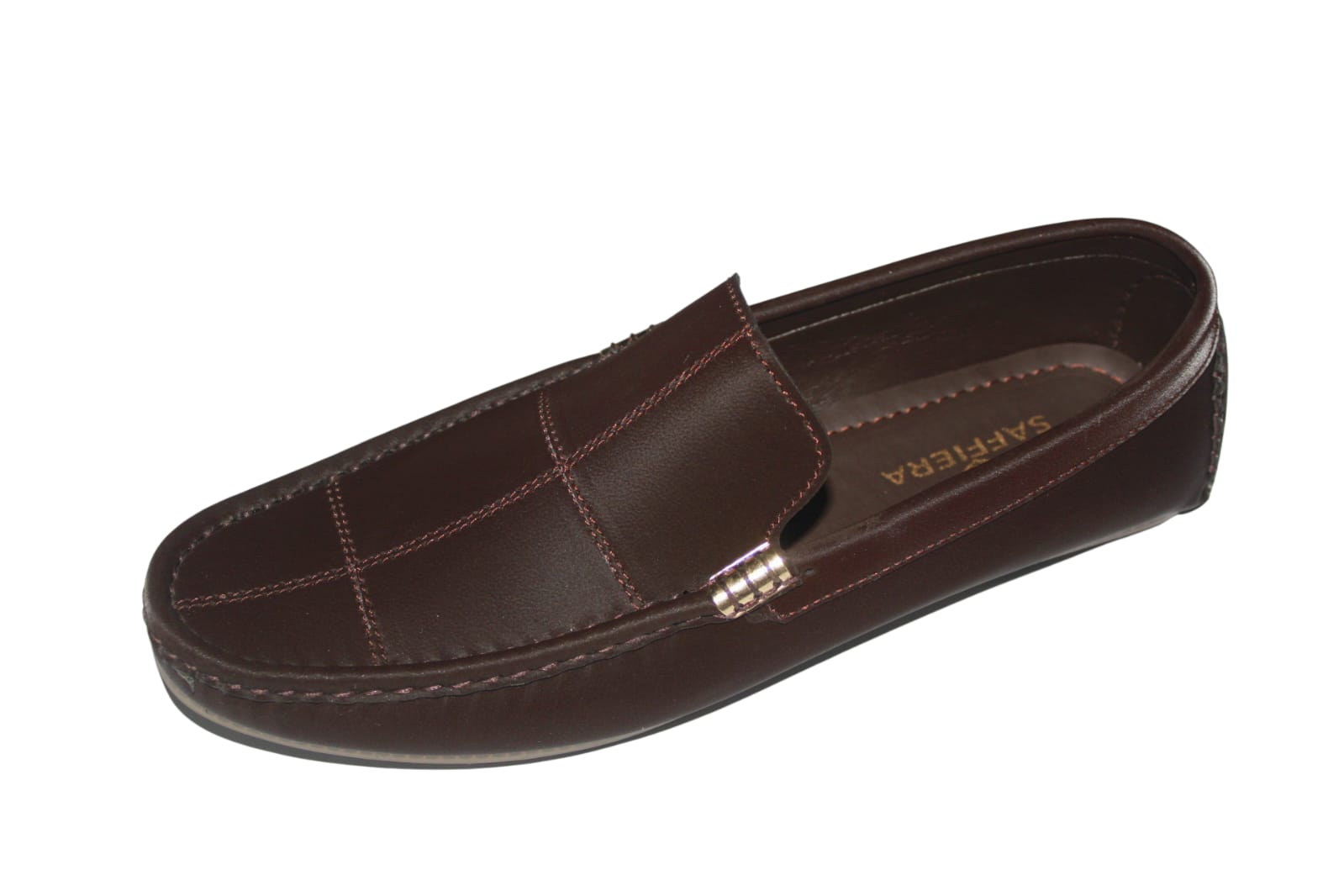 Saffiera Executive Brown Leather Loafer – Men's Chain Detail Slip-On