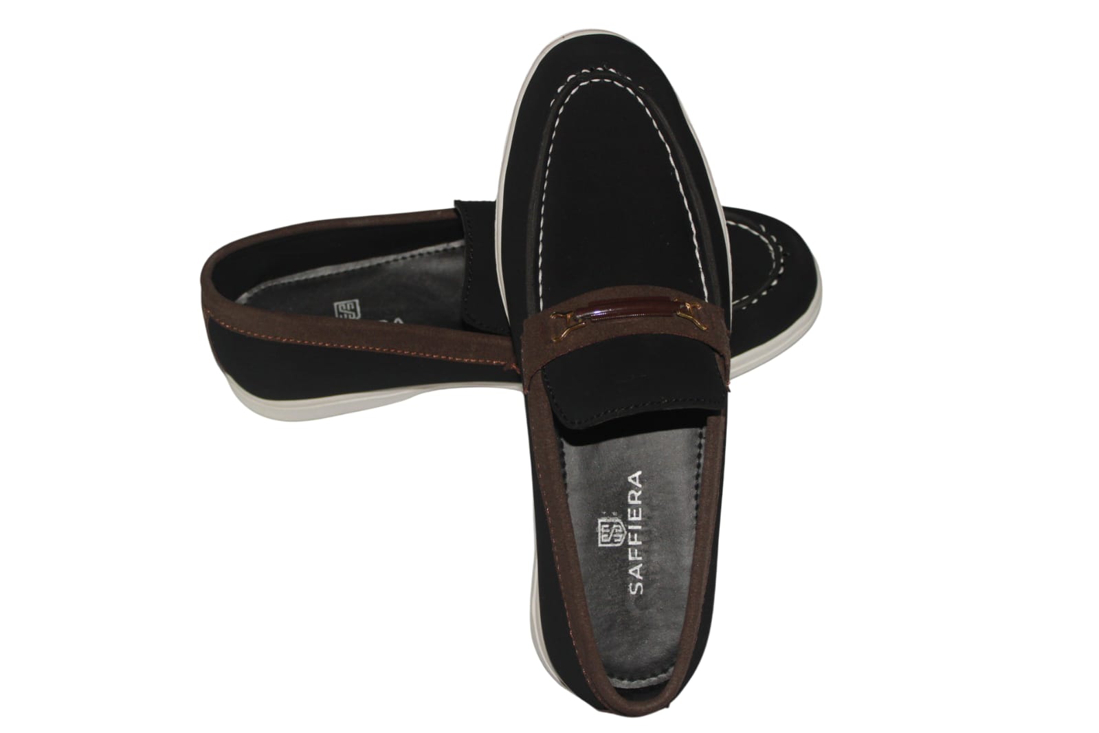Saffiera Premium Black Suede Loafer – Men's Brown Trim Slip-On Shoes