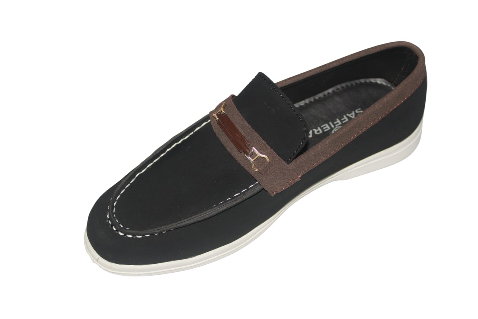 Saffiera Premium Black Suede Loafer – Men's Brown Trim Slip-On Shoes