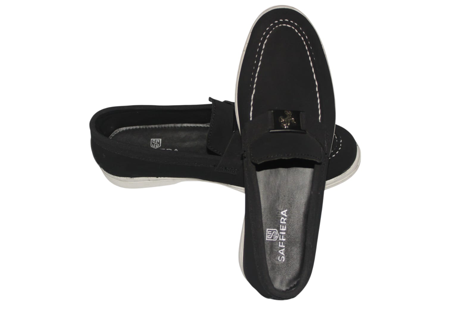 Saffiera Modern Black Suede Loafer – Men's White Sole Slip-On Shoes