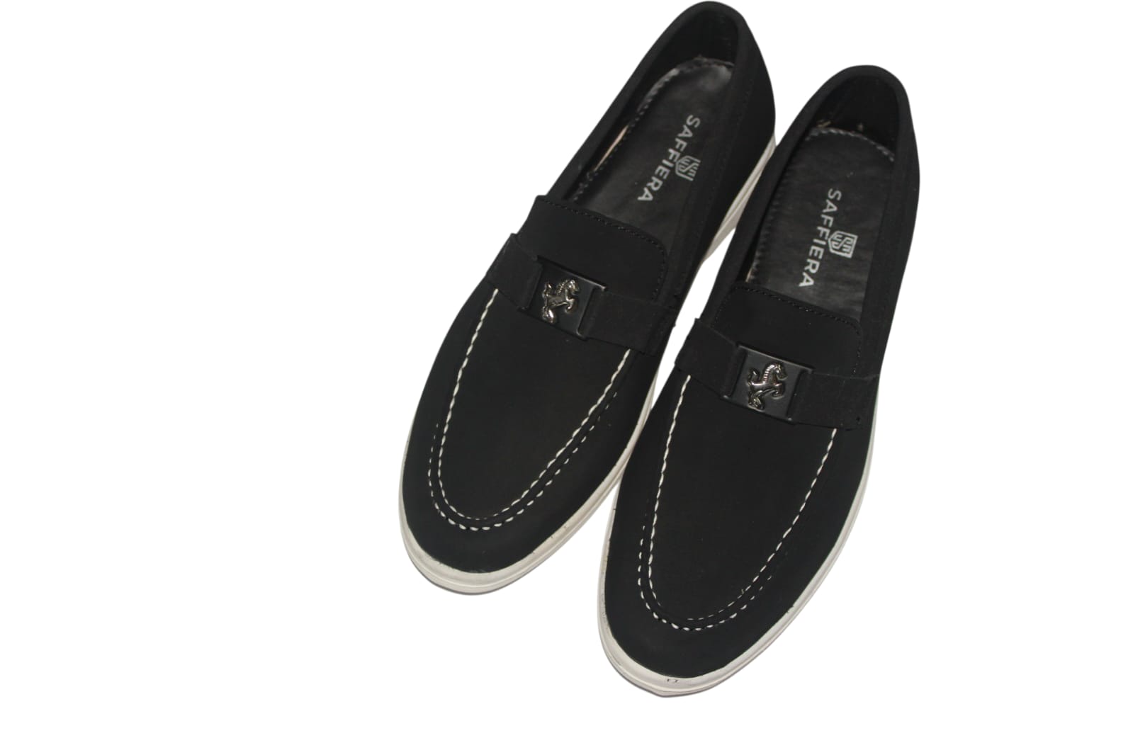 Saffiera Modern Black Suede Loafer – Men's White Sole Slip-On Shoes