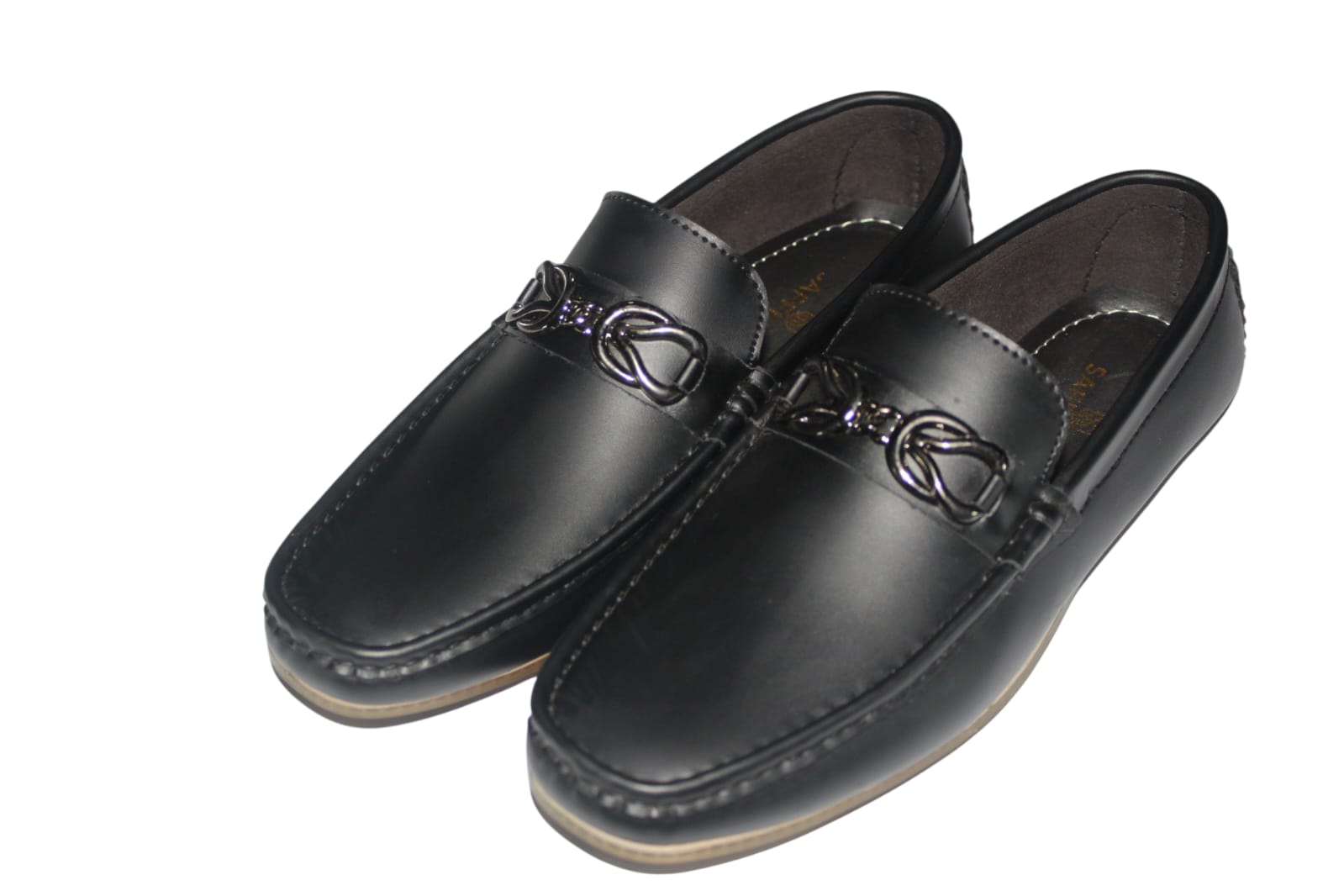 Saffiera Elite Black Leather Chain Loafer – Men's Premium Slip-On Shoes