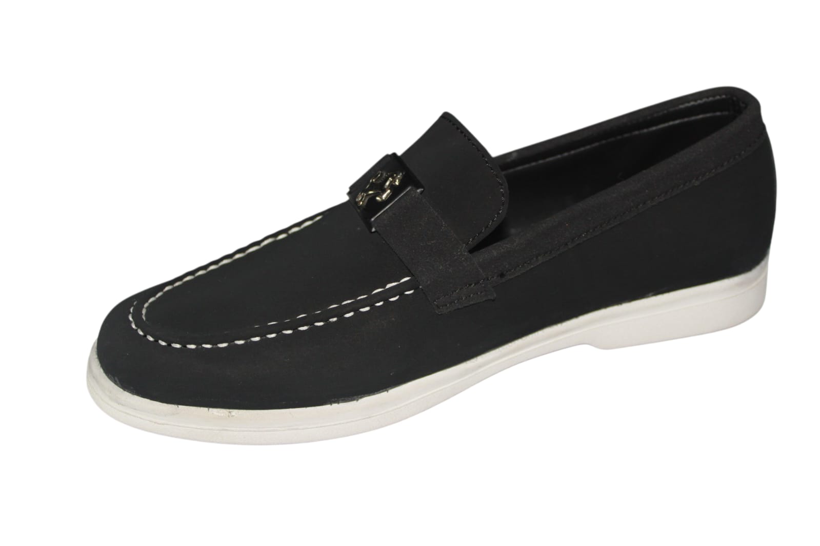 Saffiera Modern Black Suede Loafer – Men's White Sole Slip-On Shoes