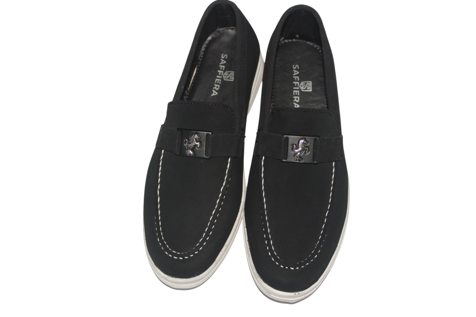 Saffiera Modern Black Suede Loafer – Men's White Sole Slip-On Shoes