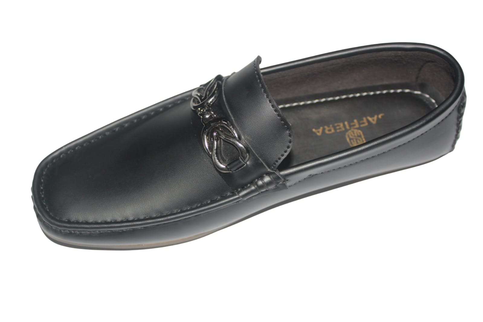 Saffiera Elite Black Leather Chain Loafer – Men's Premium Slip-On Shoes